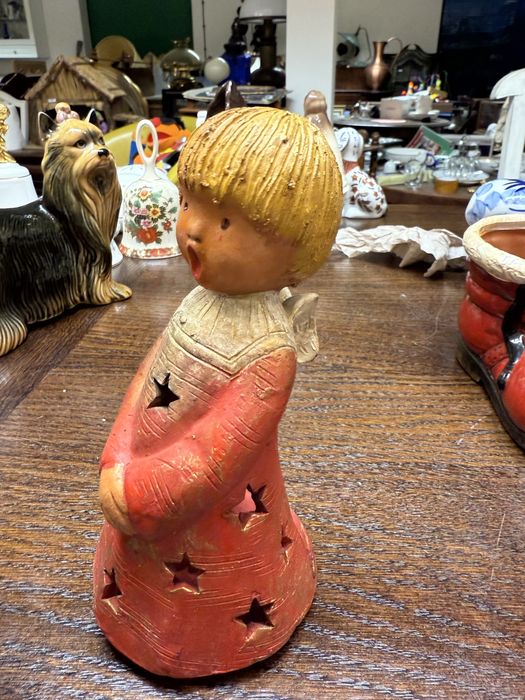 Aniołek swiąteczny świecznik ceramiczny Hiszpański ręcznie rohiony