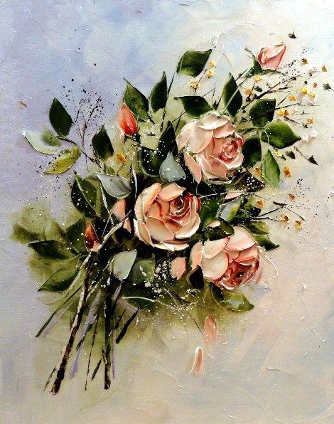 Obraz olejny - bukiet łososiowych róż 50x40cm kwiaty róże