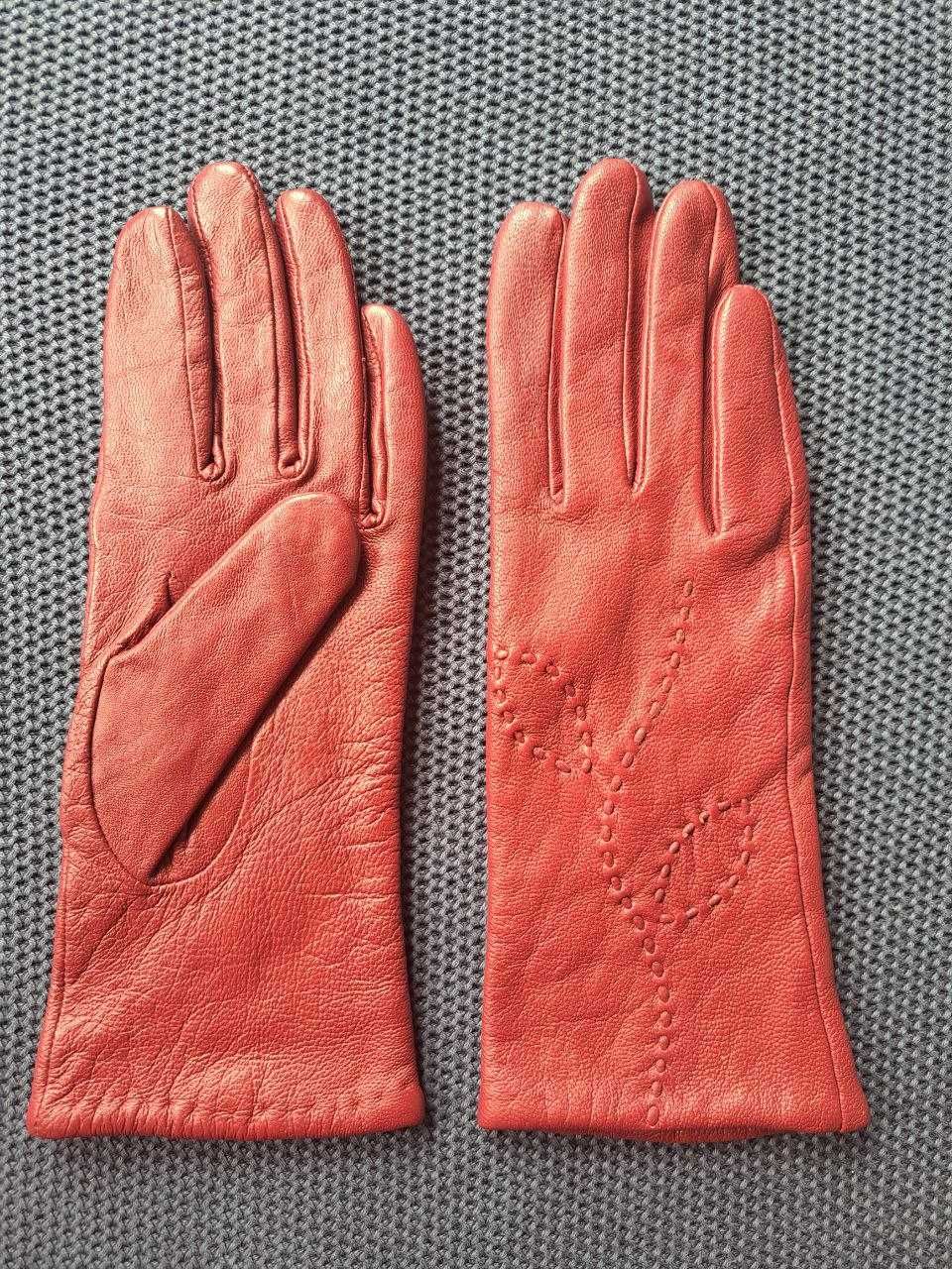 Kolorowe rękawiczki skórzane (kolor bordowy) , r. 6
