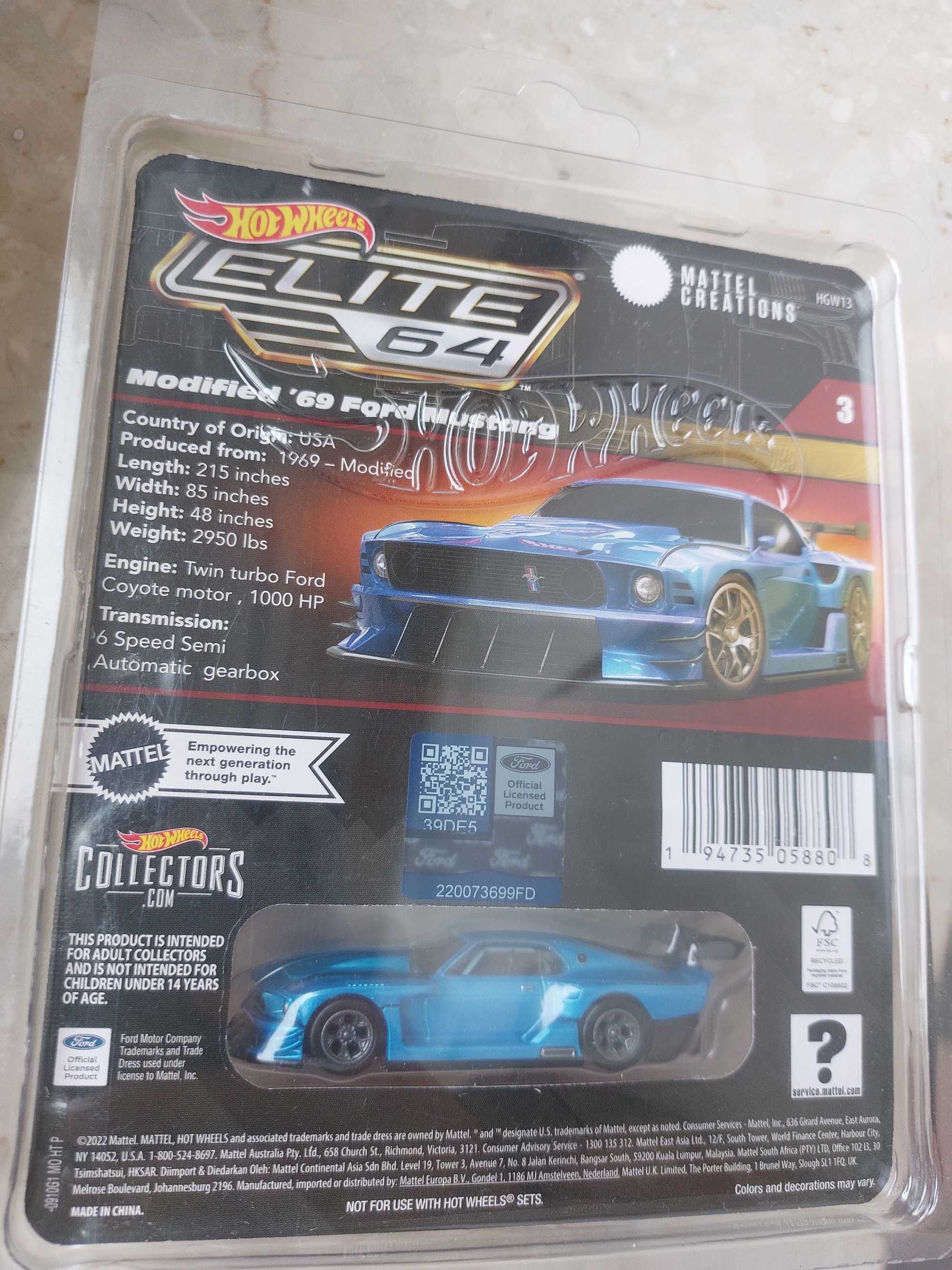 Hot Wheels Ford 69 Mustang Elite 64 Modified