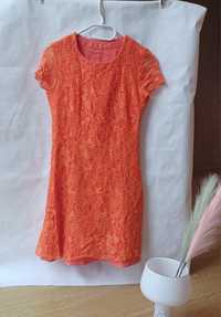 Sukienka koronkowa koronka pomarańczowa koralowa XS S 34 36 hit
