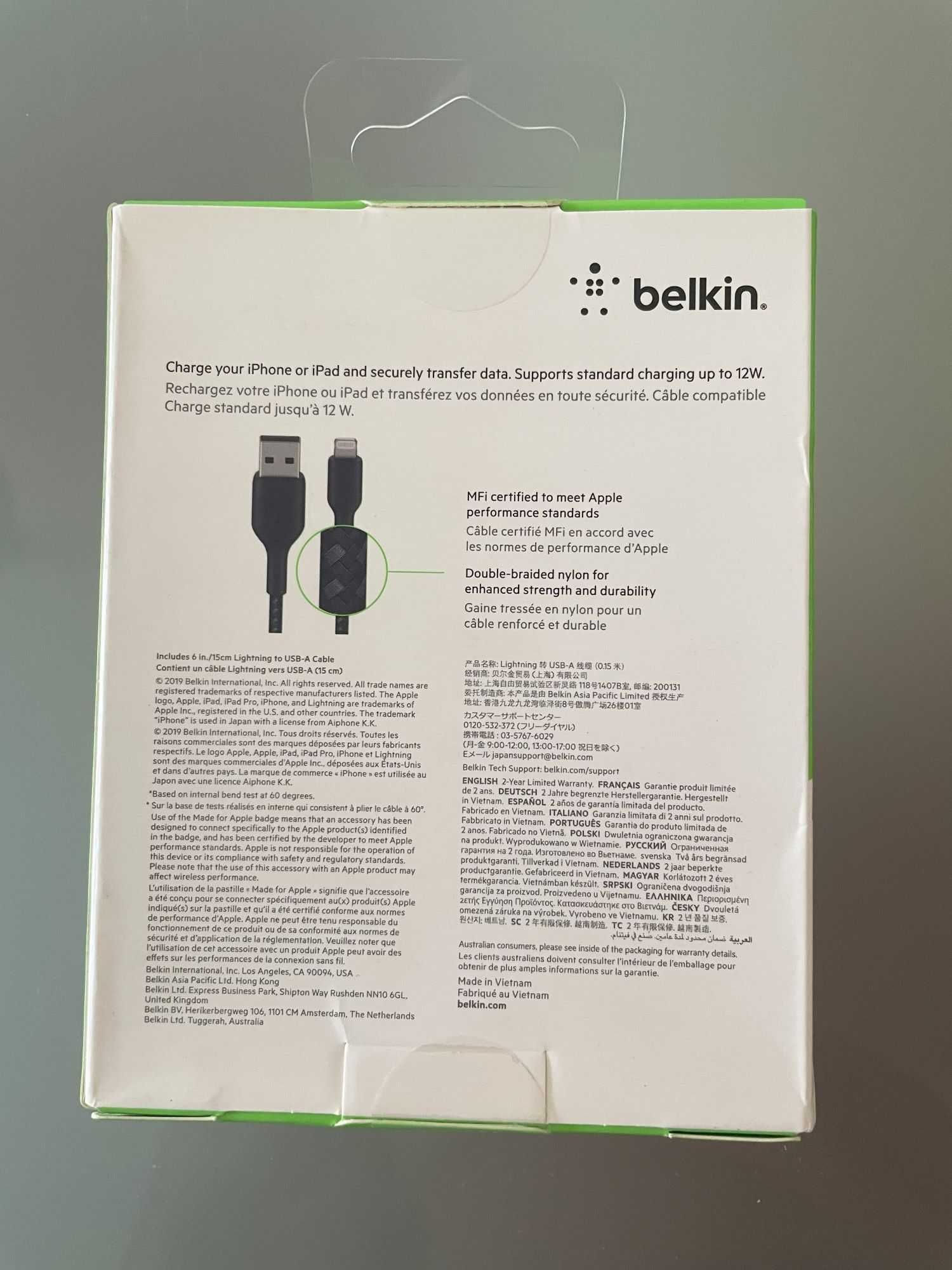 Cabo USB iPhone NOVO (Belkin, reforçado)