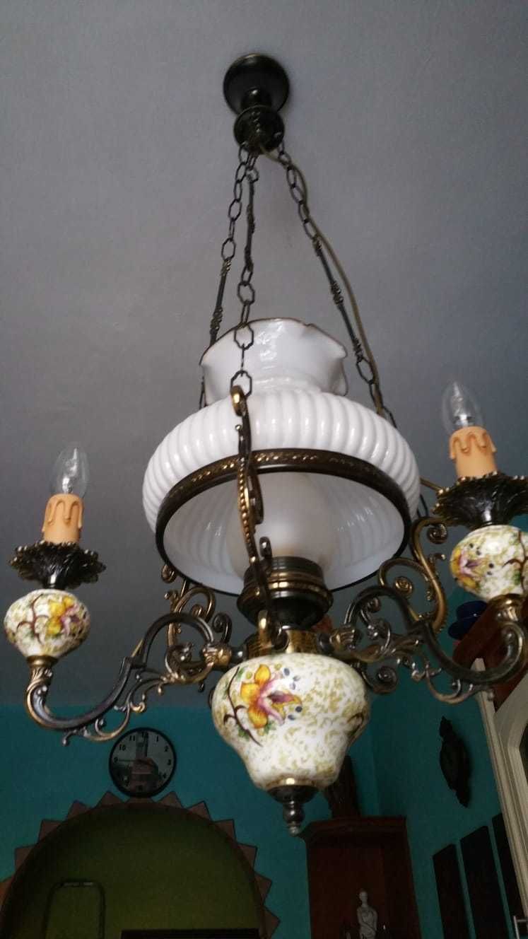 Lampa sufitowa mosiężna - porcelanowa