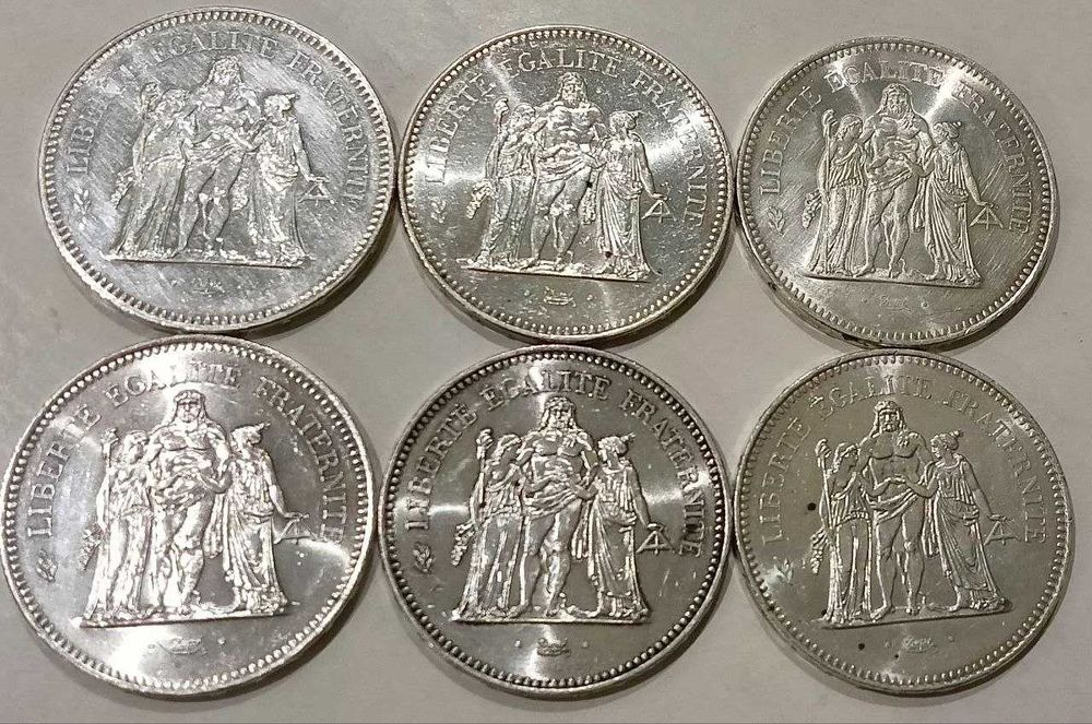 Продам серебреные 50 франков  1974-1979г ЧИТАЙТЕ описание внимательно