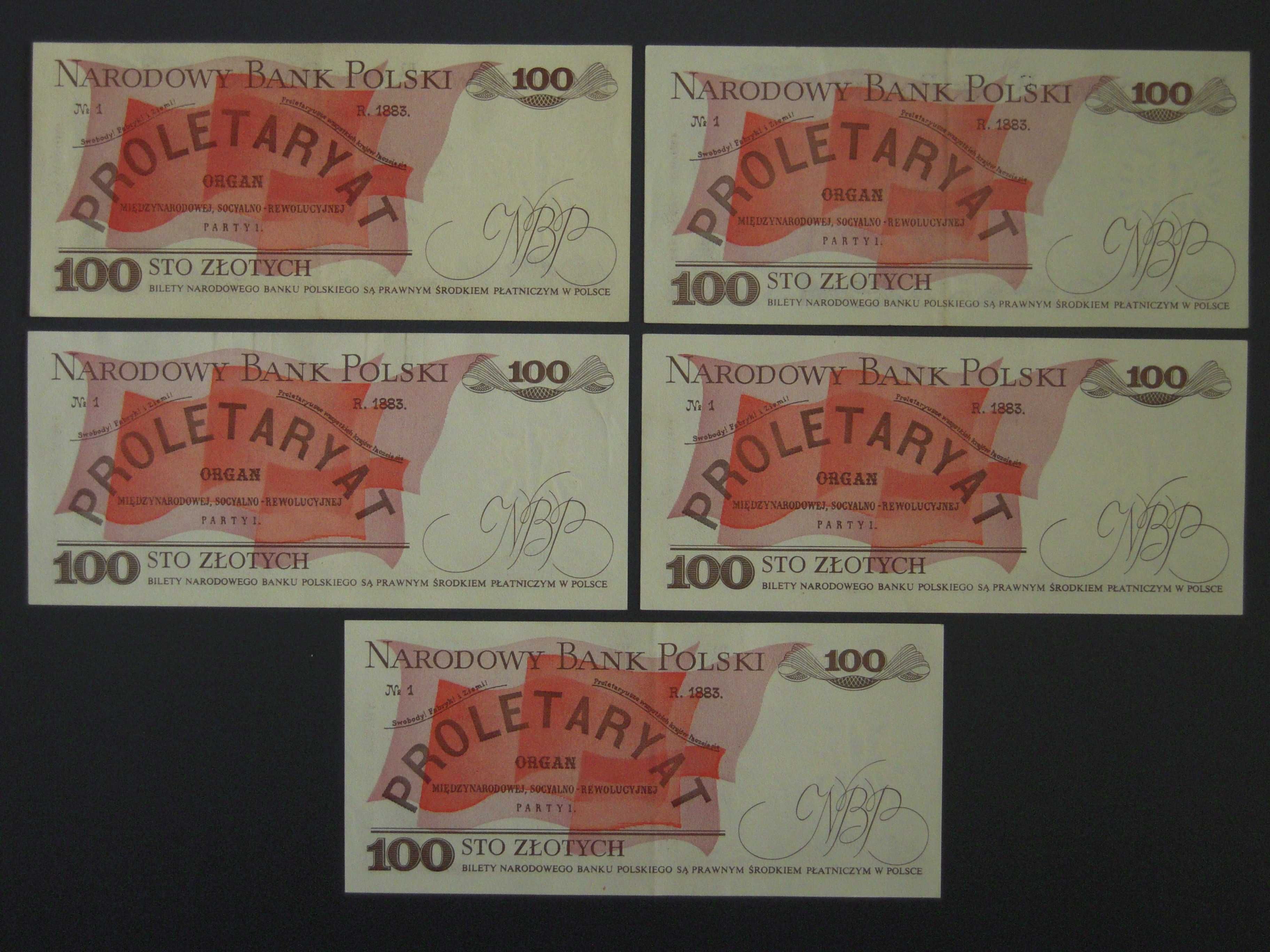 Banknoty PRL 100 zł - Ludwik Waryński -różne serie z 1 czerwca 1986 r.