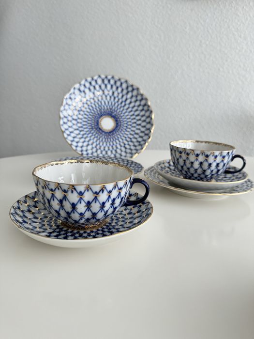 Duża filiżanka Lomonosov siatka Kobaltowa Rosyjska porcelana