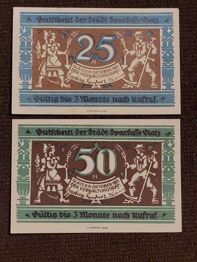 Notgeld pieniądz zastępczy Miejscowość Kłodzko Glatz 1921r banknot