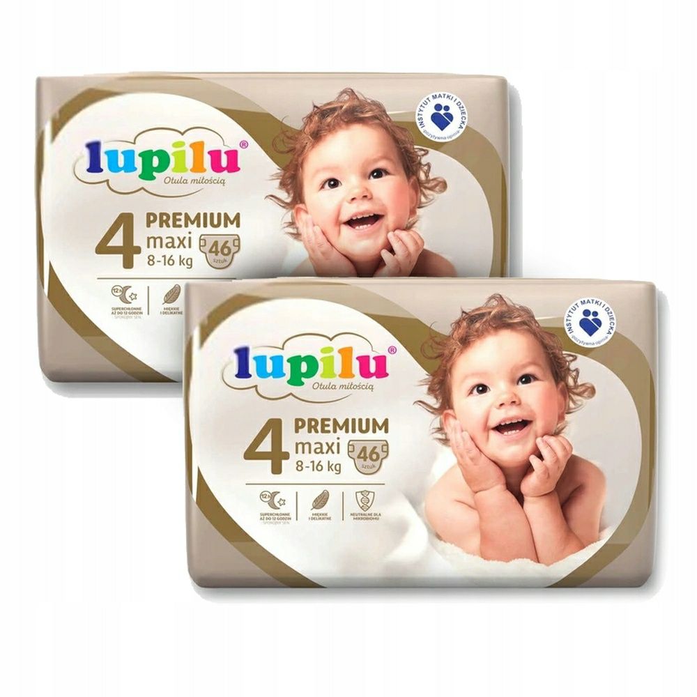 2x Pieluchy Pampersy Lupilu Premium 4, 8-16 kg, 2x46=92 pieluszki