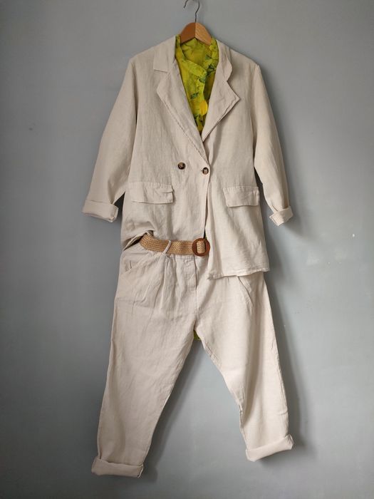 Garnitur len bawełna lniany żakiet chinosy  komunia wesele lato upały