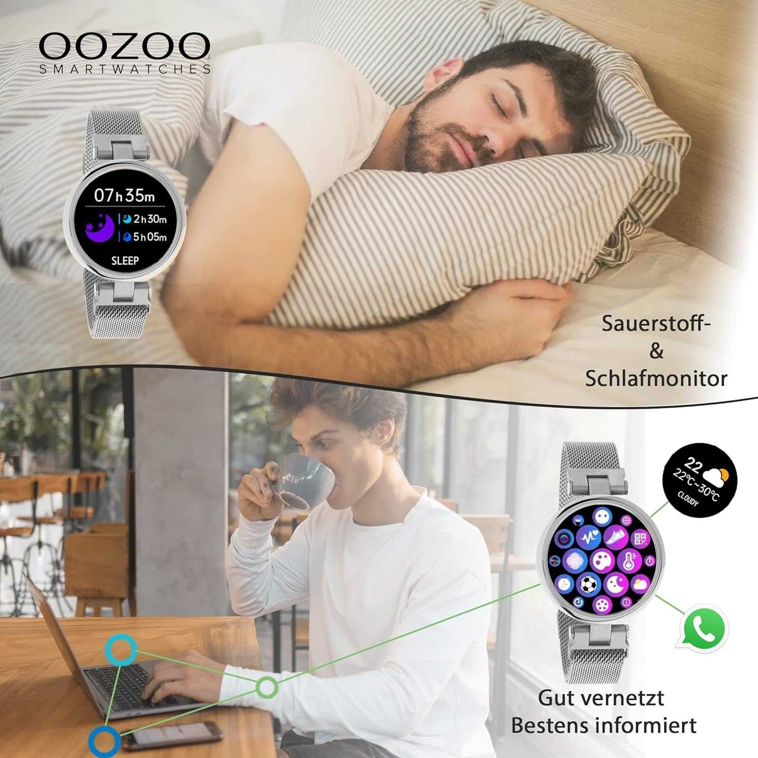 Smartwatch Zegarek fitness unisex 39 mm dla kobiet i mężczyzn Oozoo