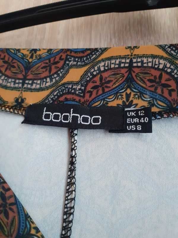 38 40 Spodnie letnie szerokie kolorowe wzory vintage retro Boohoo