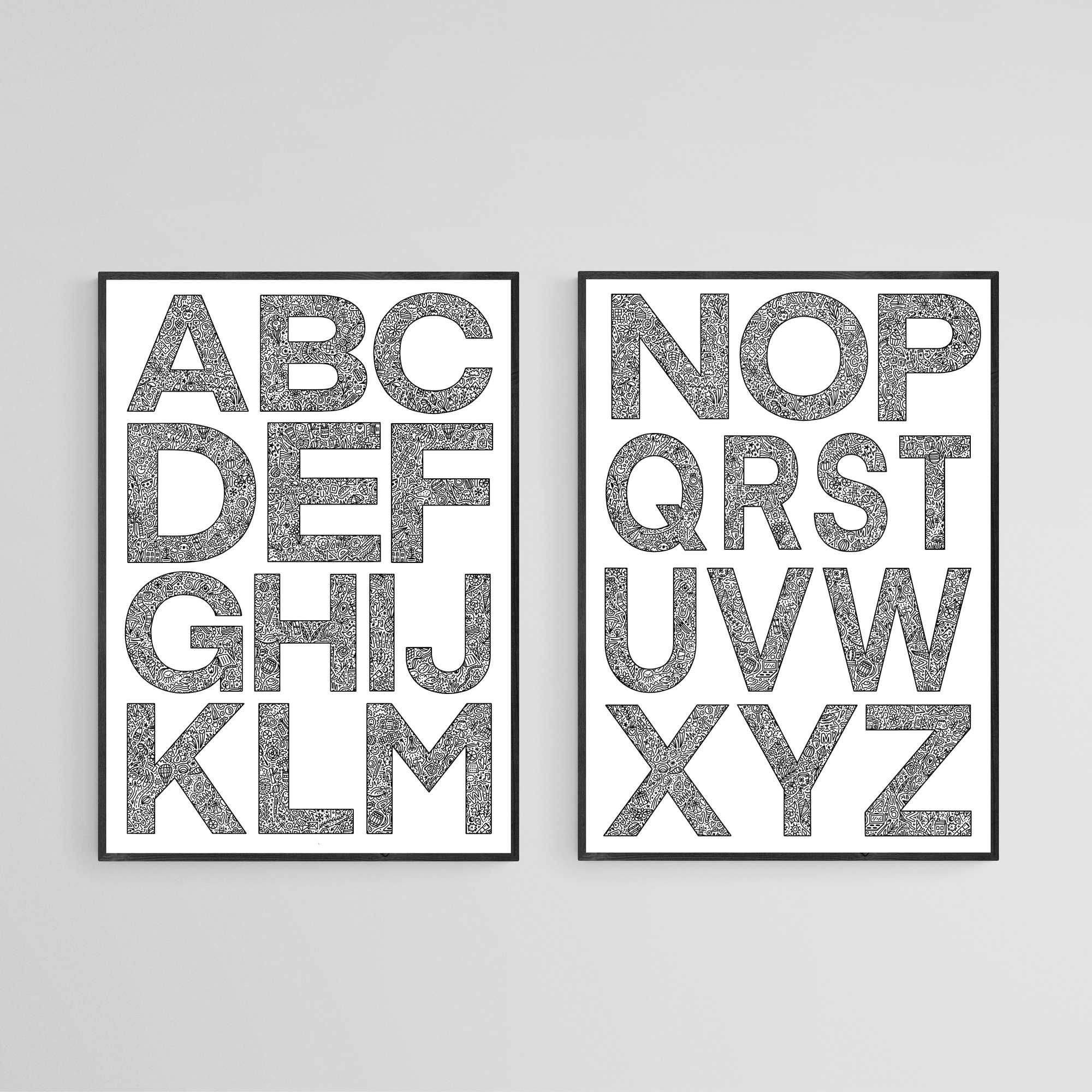 Zestaw 2 plakatów - alfabet, czarno-biały