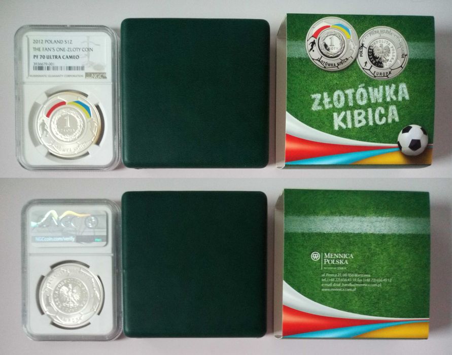 Złotówka Kibica Euro 2012, Ag 925 numizmat. NGC PF70 Ultra Cameo, Max!