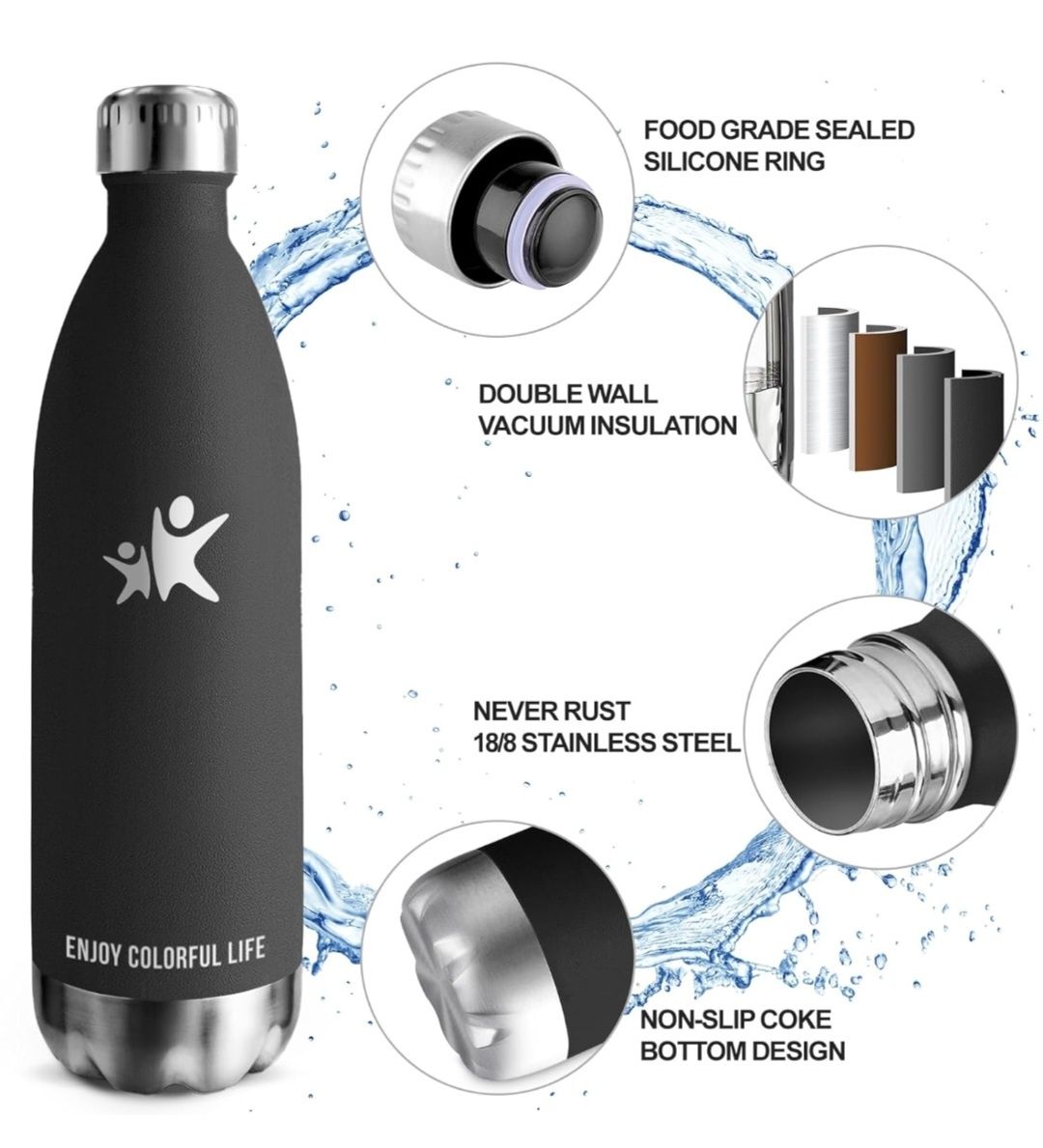 KollyKolla Butelka na wodę ze stali nierdzewnej izolowana 500 ml
