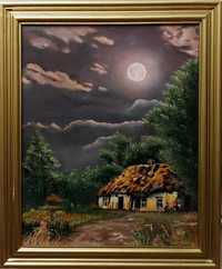 obraz olejny 50x60 cm "chata w pełni"