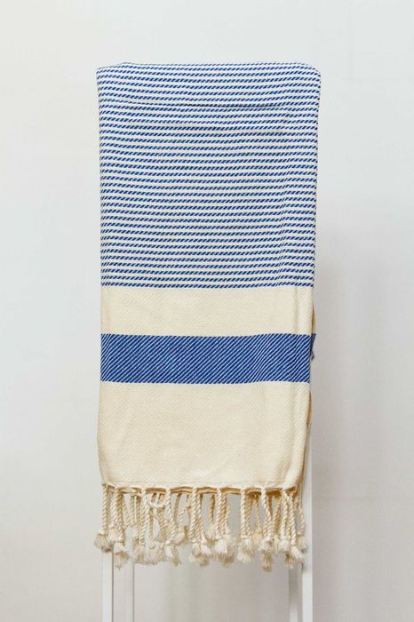 Wielofunkcyjny Bawełniany ręcznik Pestemal 100x180 niebiesko kremowy