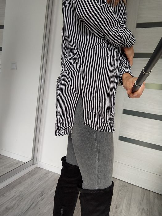 Koszula tunika długa w paski wiskoza bez kołnierza