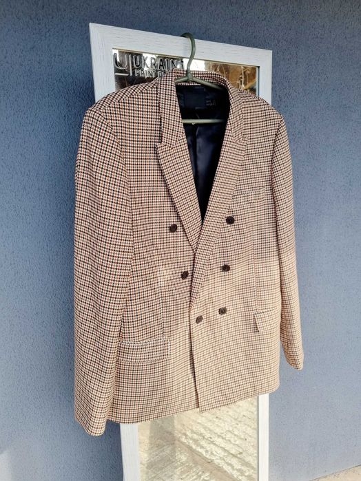 Женский двубортный пиджак жакет ASOS клетчатый гусиная лапка