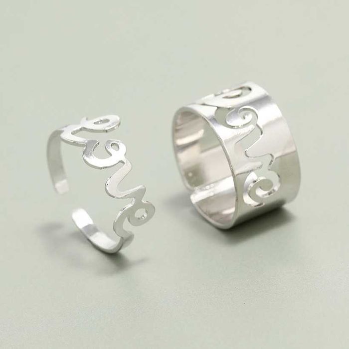 Zestaw regulowanych pierścionków obrączek dla par love srebrne nowe