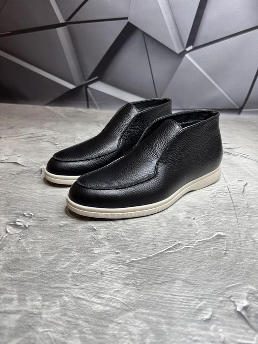 Ботинки Зимние мужские кожаные чёрные LORO PIANA Gloss! Кожа + БАЙКА!