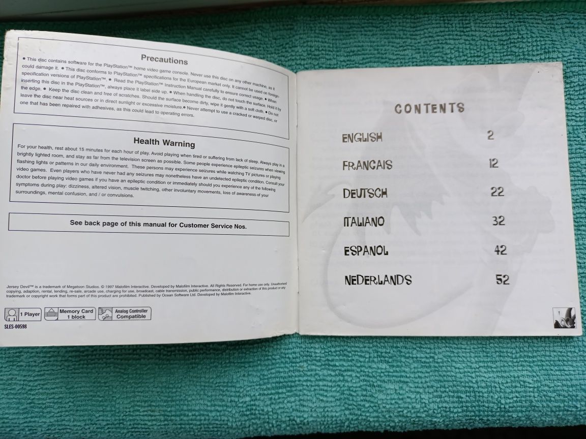 Ps1 Jersey Devil psx psone Książeczka Manual Angielska