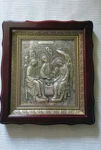 Икона грузинская Святая Троица. Медь с серебром.