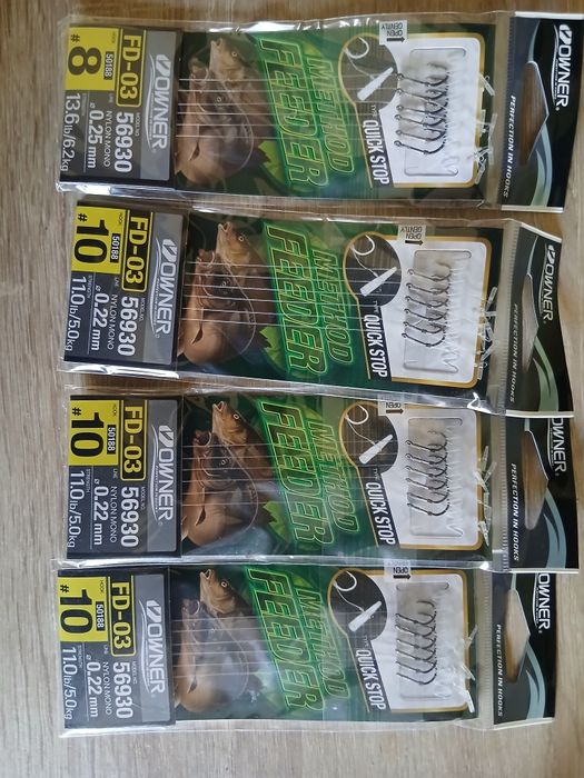 4 pac,ki haczyków owner z przyponami do method feeder