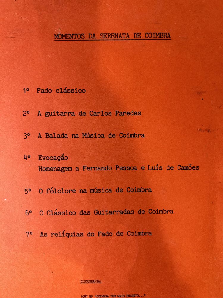 Programa Fado de Coimbra 1989