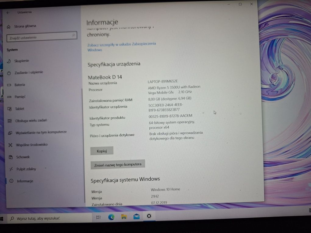 Laptop Huawei matebook d14