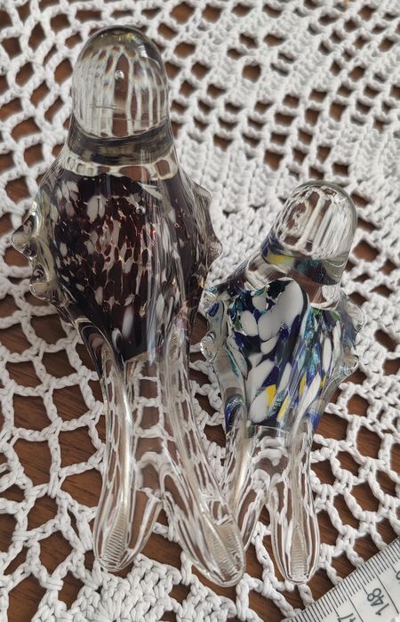 2 szt figurek szklanych ptaszkow z czasów PRL-u