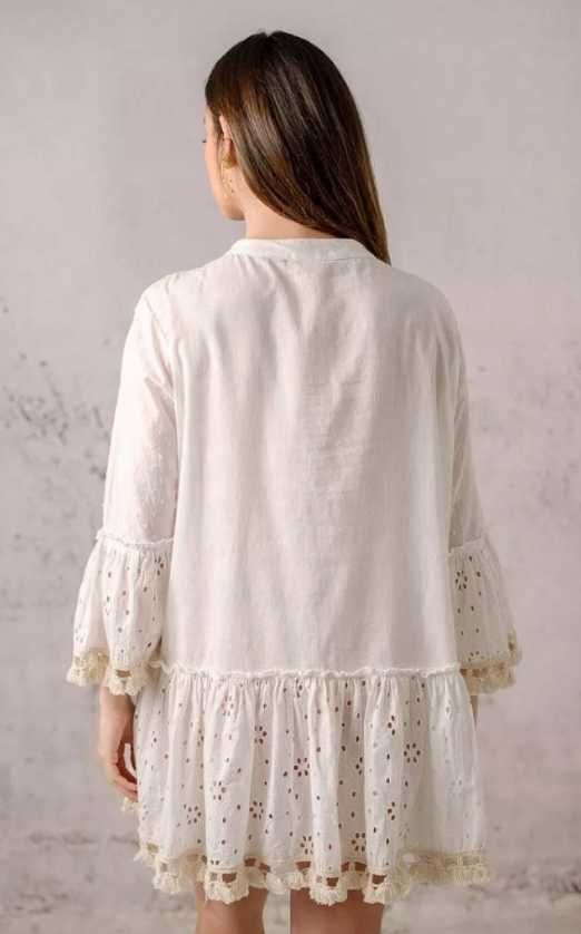 Lula natura Sukienka w stylu boho 100% bawełna biel/beż one size
