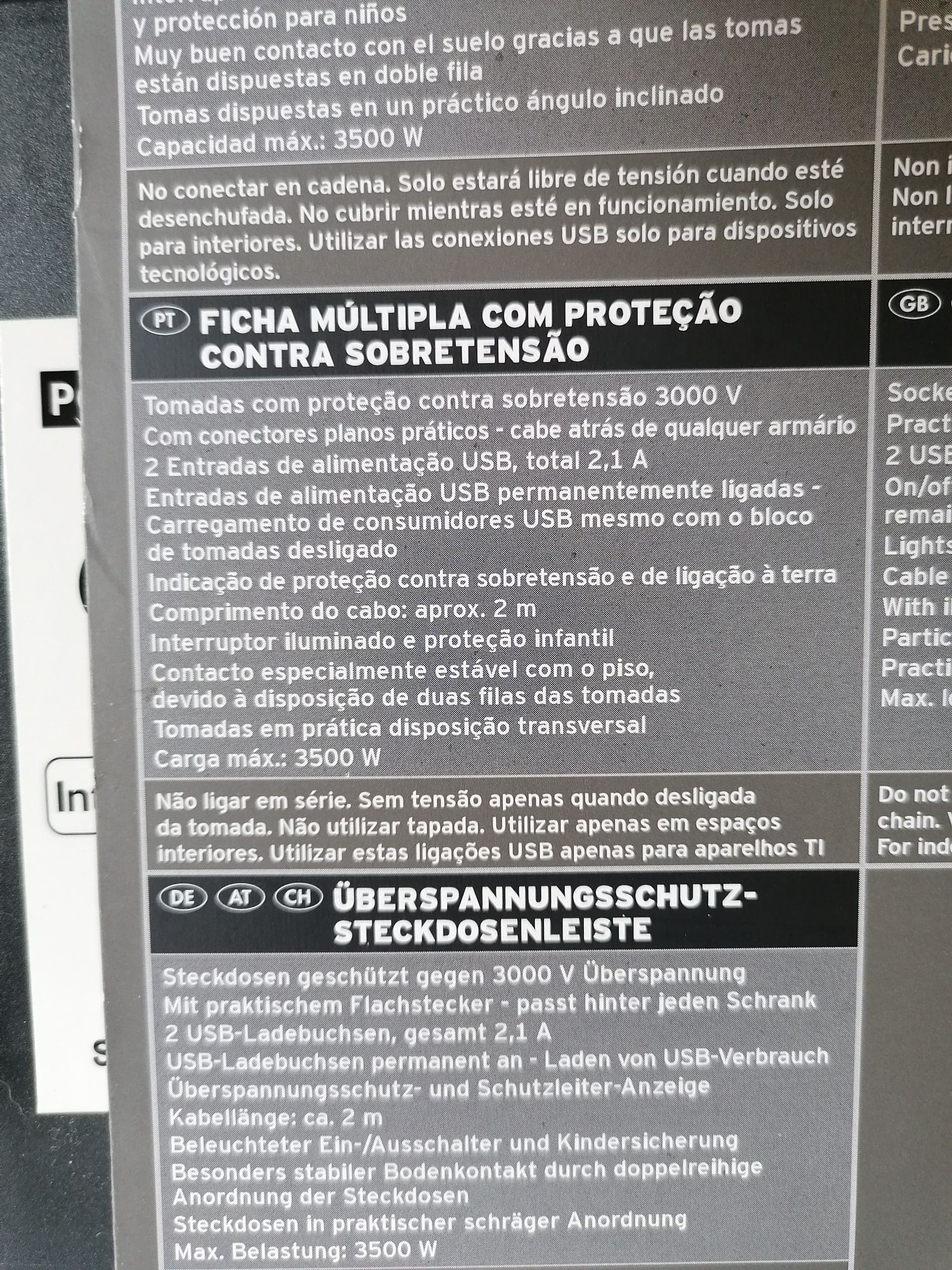 Parkside Bloco 8 Tomadas com Interruptor de Pé