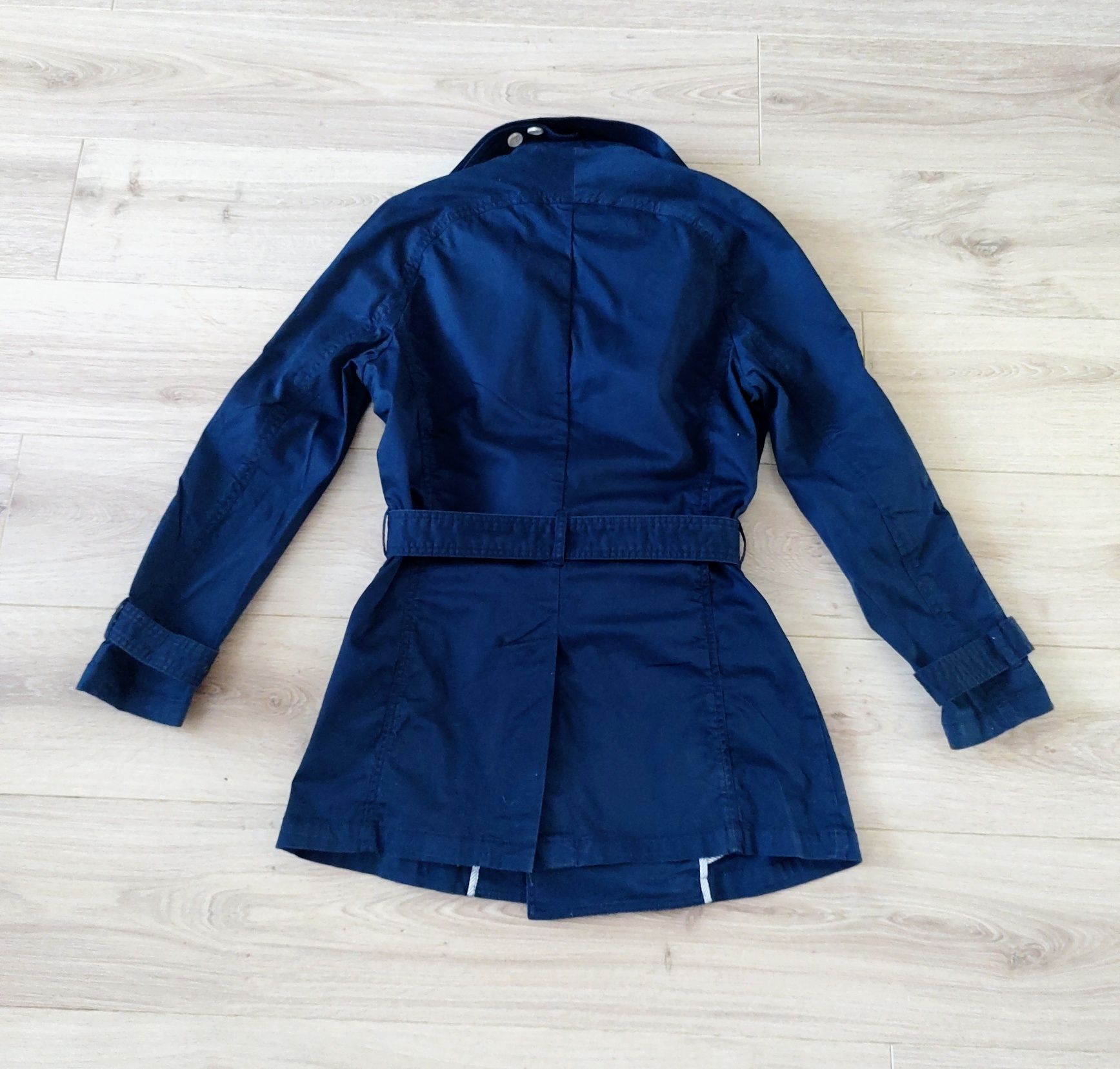 Wiosenny dwurzędowy granatowy trencz damski, H&M, roz.38-40