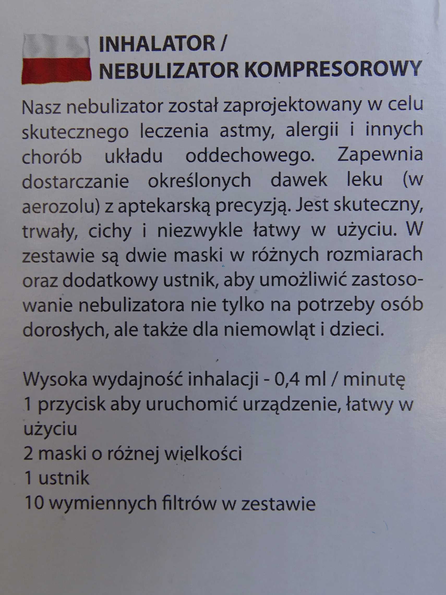 Inhalator (nebulizator) kompresorowy dla dzieci i dorosłych. Nowy!