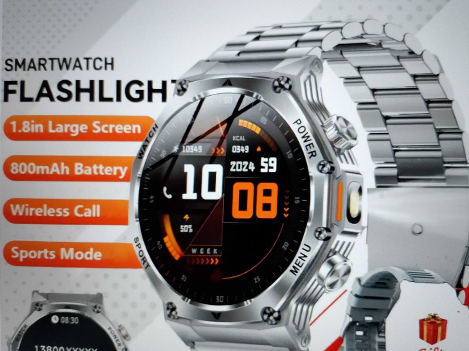 Piękny nowy smartwatch bateria 800 mAh obudowa stop branzoleta srebrny