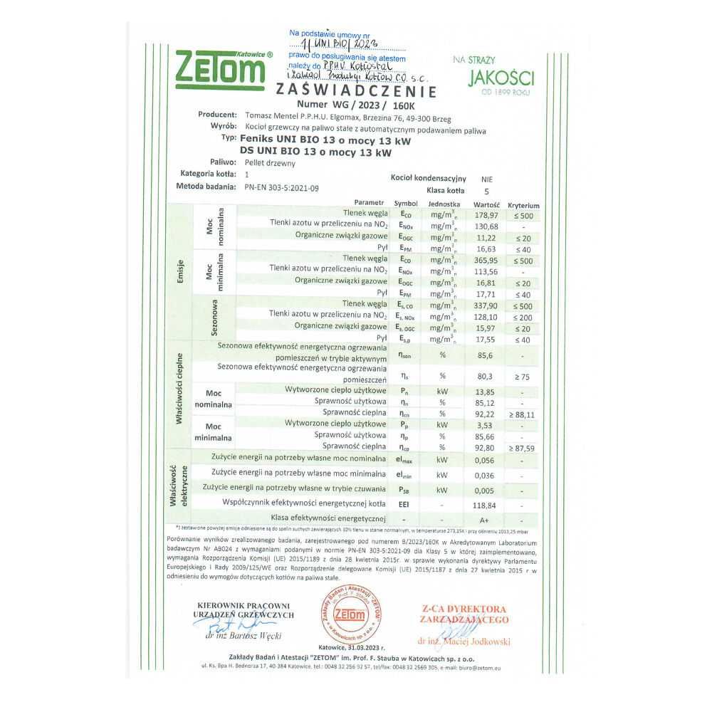 Kocioł co Feniks Uni Bio 18 kW pellet piec dofinansowanie 5 klasa eko