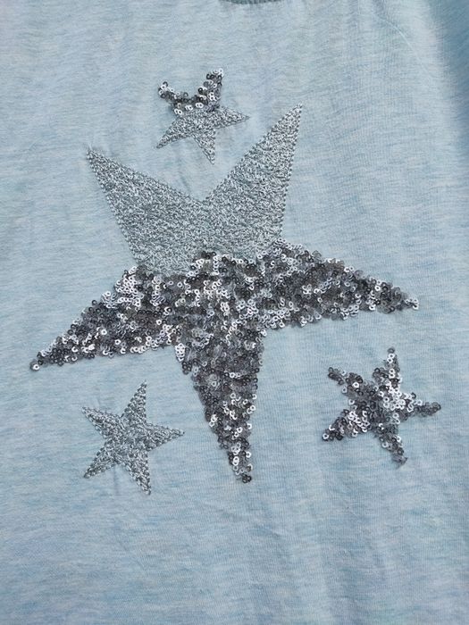 Błękitna koszulka na lato bluzka t-shirt w gwiazdki bawełniana bawełna