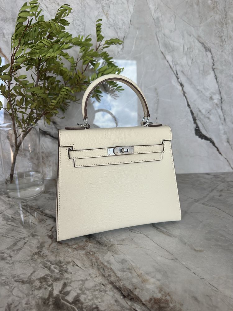 Сумка Hermes Kelly 25 epsom white, Ермес Келлі молочна, Эрмес Келли