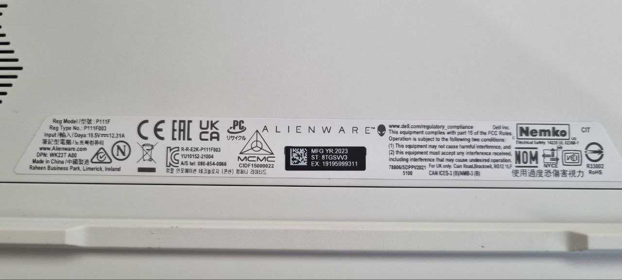 Новый Dell Alienware x15 R2 15,6" QHD Intel i9/32ГБ/RTX 3070Ti/2Tb