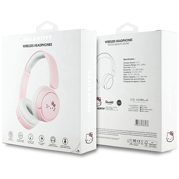 Słuchawki nauszne Hello Kitty Face Logo Bluetooth - różowe