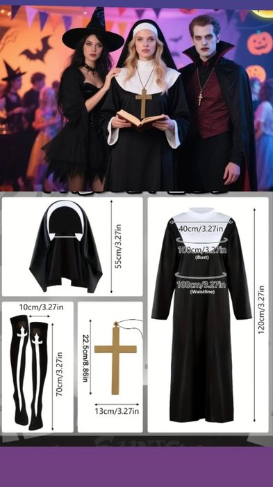 Nowe!  zakonica strój przebranie halloween