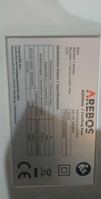 Lodowka termoelektryczna 20l Arebos