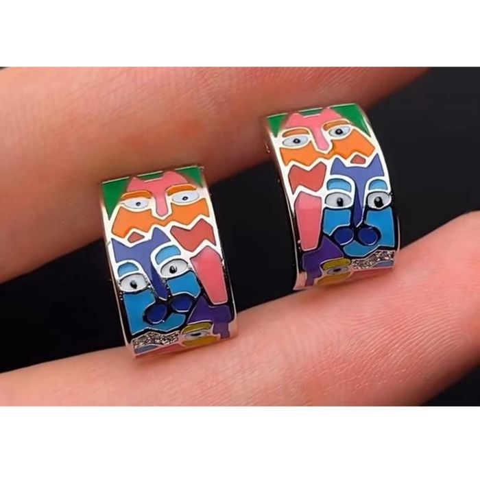 Сережки срібні 925 з емаллю з котиками