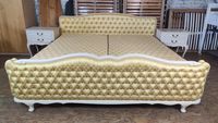 Piękna złota sypialnia, łóżko tapicerowane 200x200 + 2 szafki, ecru