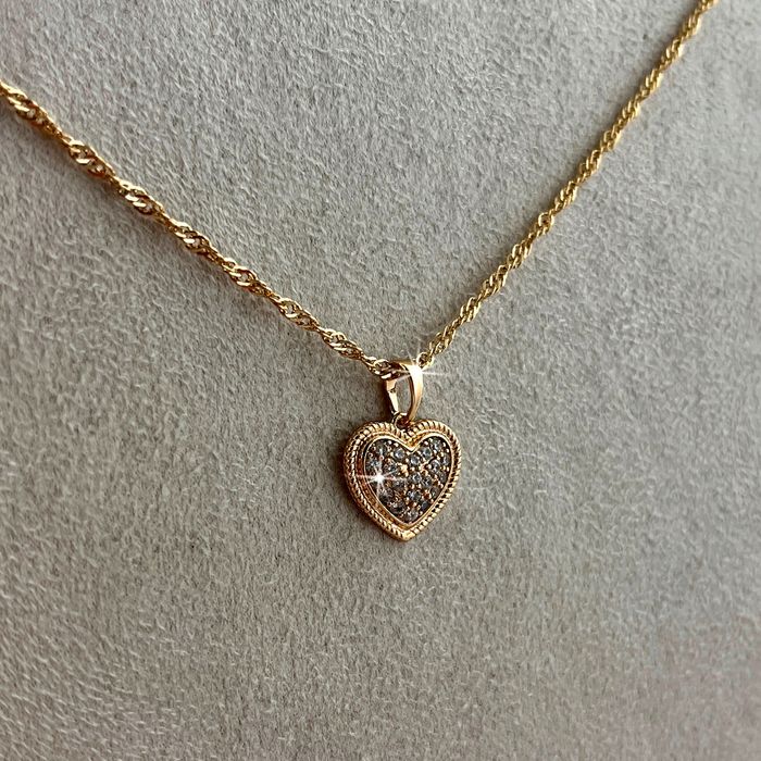 Złoty Łańcuszek Stal Chirurgiczna / Serce Z Cyrkoniami 18k Prezent + G