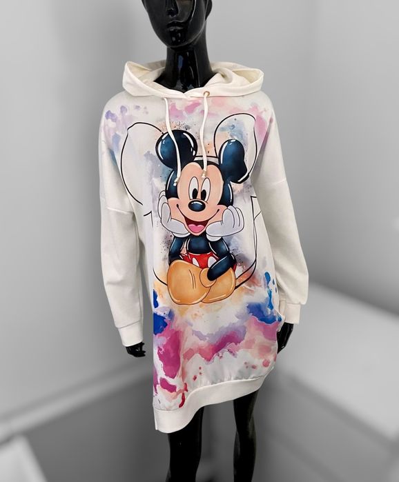 NOWA długa bluza-tunika oversize z kapturem,kultowy wzór Mickey Mouse
