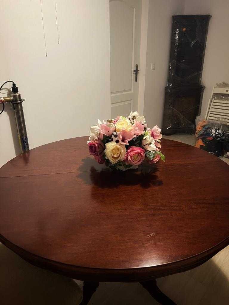 Stół drewniany okrągły rzeźbiony noga Antyk elegancki 120cm rozkładany