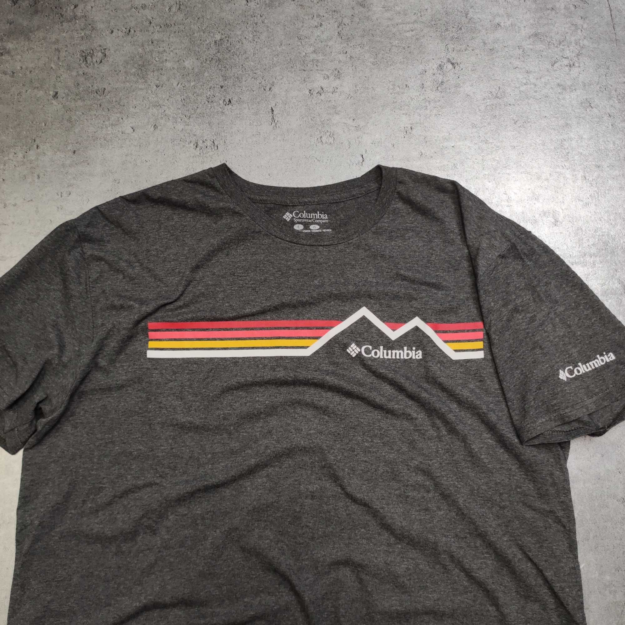 MĘSKA Koszulka Bawełna Trekking Casual Szara Duże Logo Columbia Góry