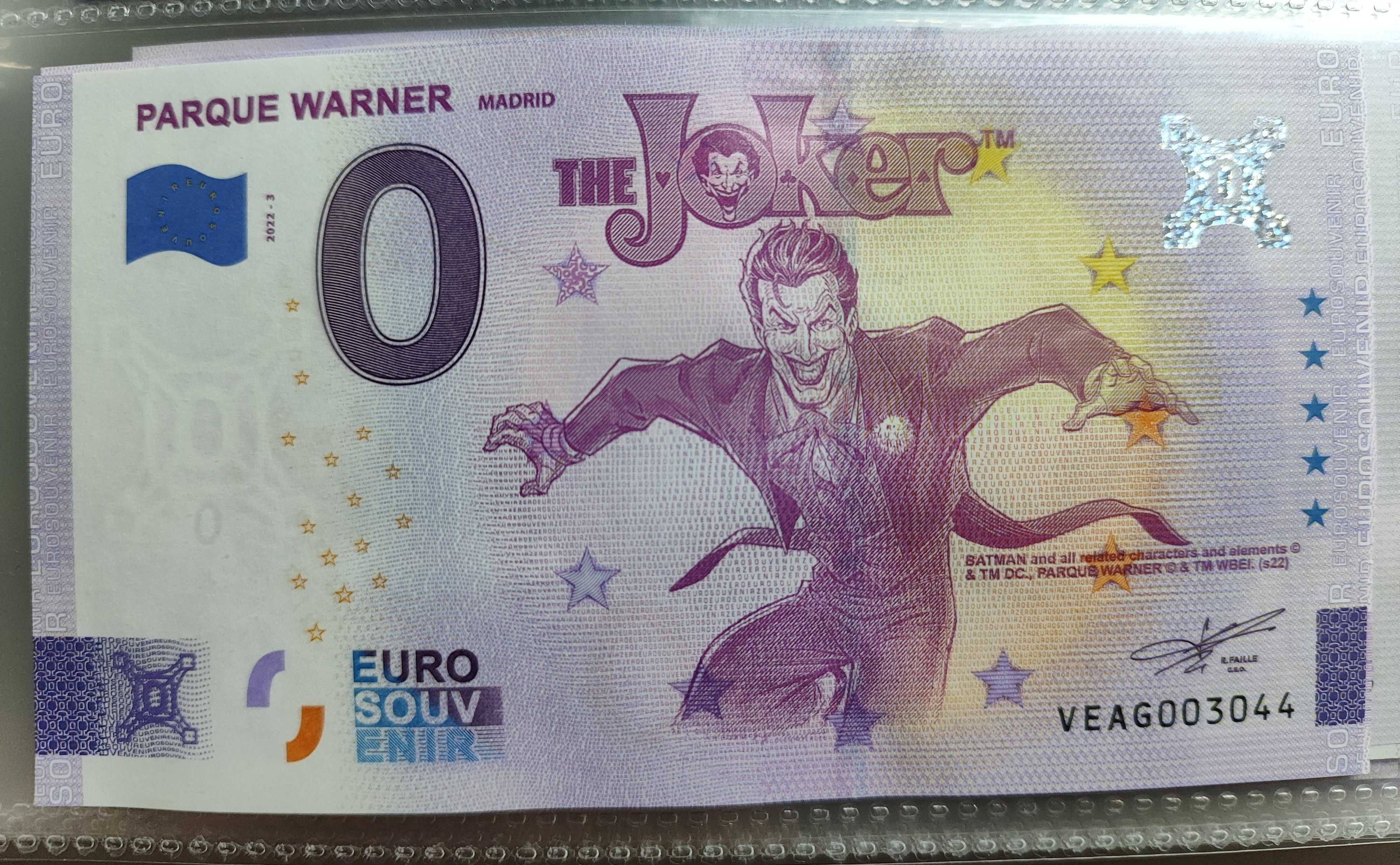 Banknot 0 Euro Parque Warner Joker Hiszpania 2022