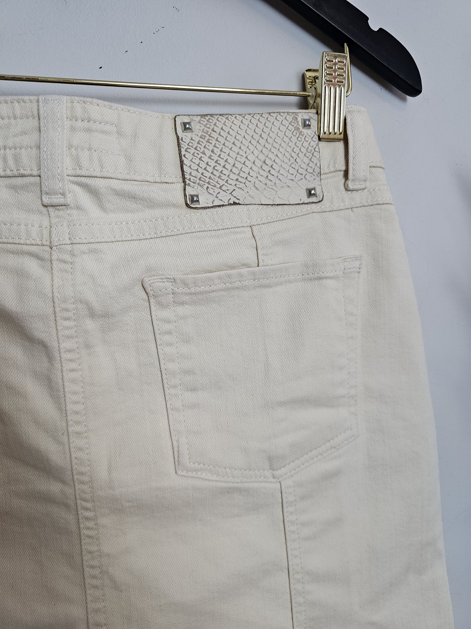 Spódnica jeansowa kremowa z zakładkami bawełna przed kolano